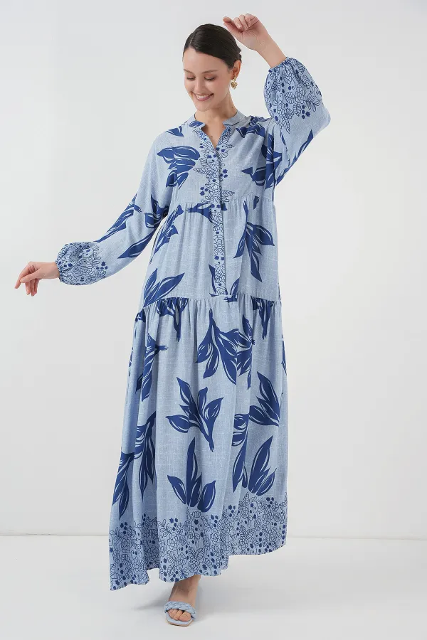 Robe hijab à motifs authentiques 2423 - Bleu marine