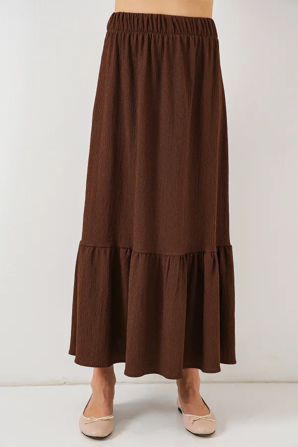 1886 Uzun Örme Etek - Kahverengi