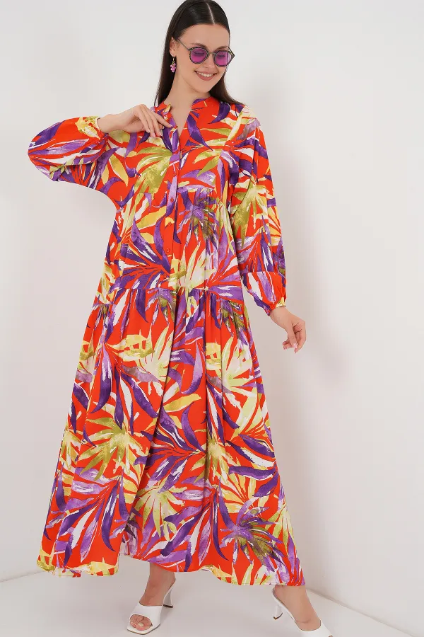 Robe hijab à motifs authentiques 2423 - B.Lila