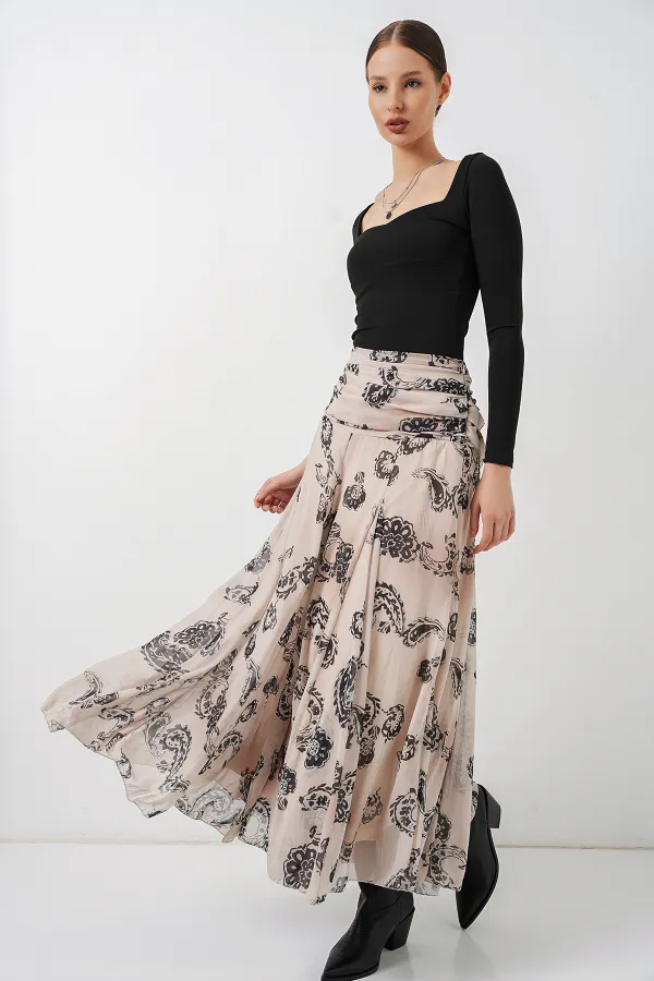 Jupe en mousseline à motifs pour femme 8057 - Crème