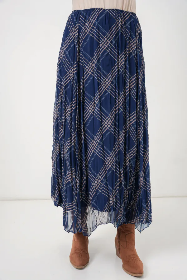 Women's Asymmetrical Chiffon Skirt 8056 - Navy Blue