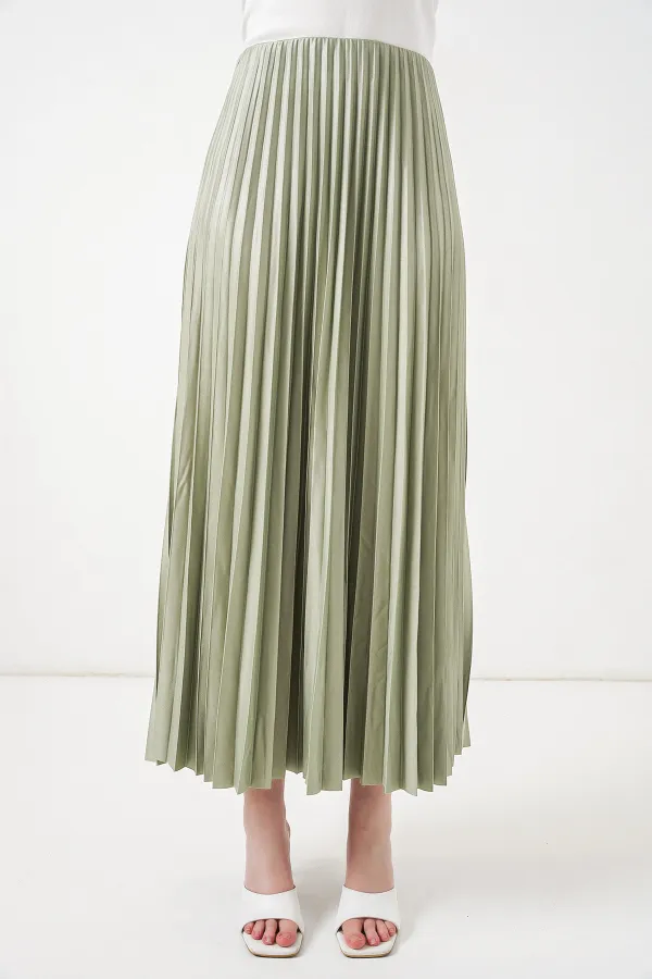 8009 Deri Görünümlü Piliseli Etek - Mint