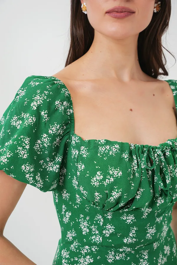 2387 Slit Detail Dress - Emerald Green