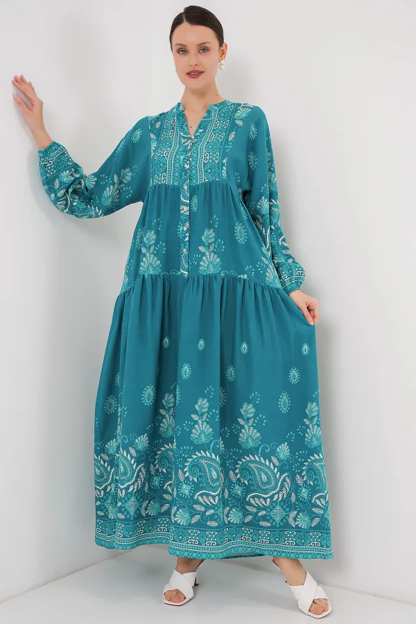 Robe hijab à motifs authentiques 2423 - Turquoise