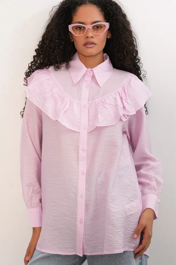 Women's Ruffle Detail Shirt Tunic 5994 - Powder Pink