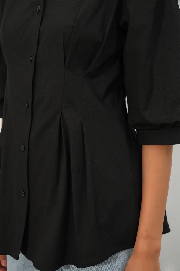 Women's Long Waist-Fitting Shirt 20383 - Black
