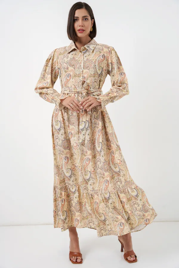 Robe hijab ceinturée pour femme 2589 - Jaune