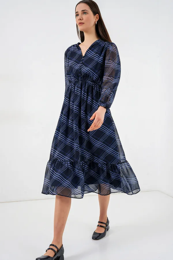 Robe en mousseline à motifs 2137 - Bleu clair