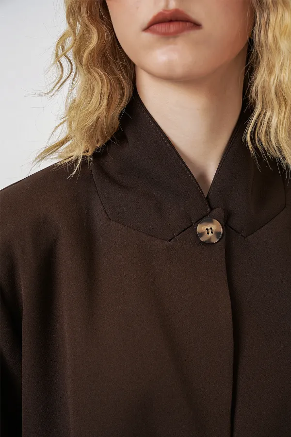Women's One-Button Oversize Blazer Jacket 0749 - Brown
