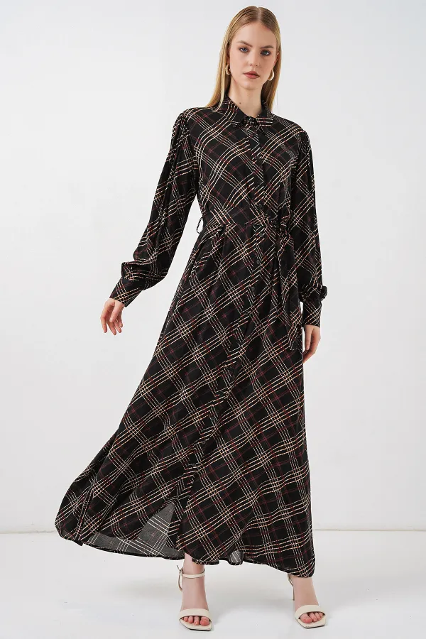 Kadın Boydan Düğmeli Uzun Tesettür Elbise 2588 - Siyah