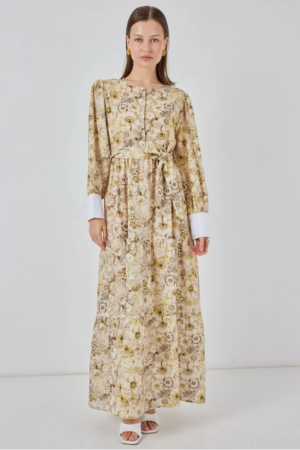 Robe longue ceinturée pour femme 2584 - B.Jaune