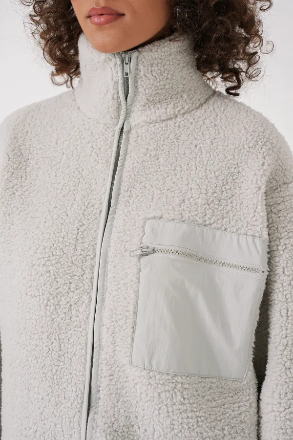 55446 Zippered Oversize Plush Jacket - Stone