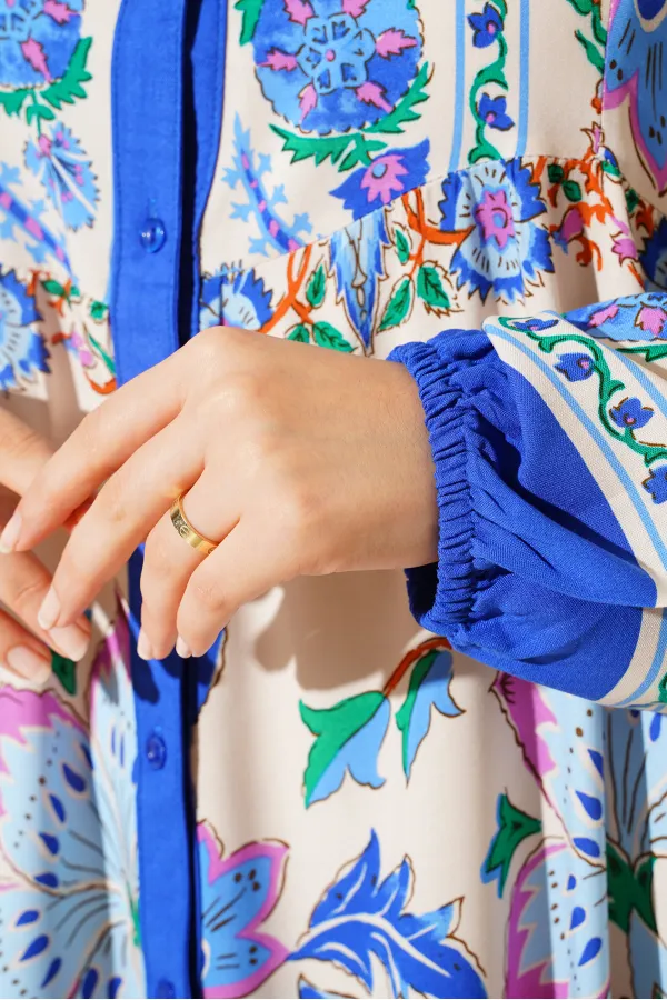 Robe hijab à motifs authentiques 2423 - Bleu marine