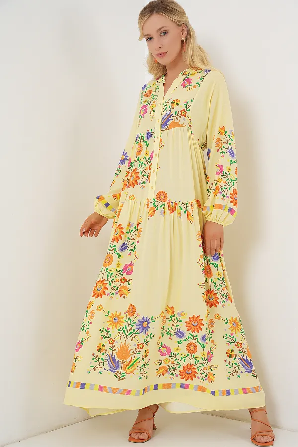 Robe hijab à motifs authentiques 2423 - A.Sarı