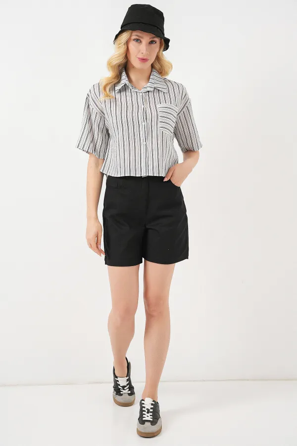 Women's Striped Crop Shirt 20342 - Black