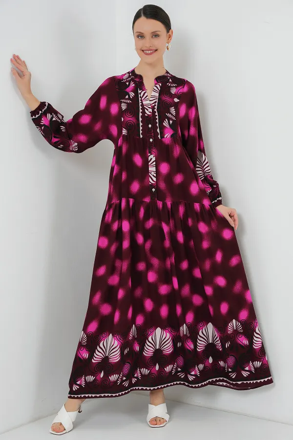 Robe hijab à motifs authentiques 2423 - Bordeaux - Fuchsia