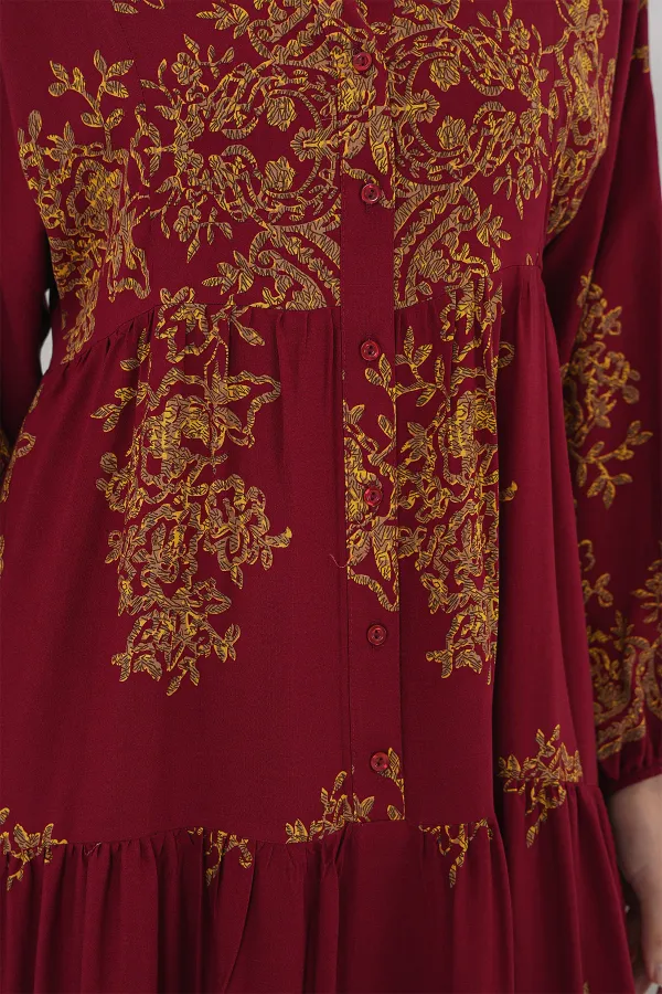 Robe hijab bordeaux à motifs dorés 2423