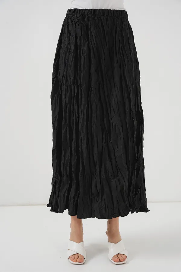 Women's Long Crinkle Skirt 8042 - Black