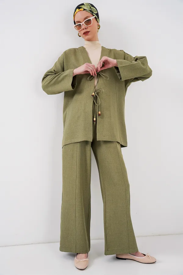 Costume deux pièces kimono en lin pour femme 6727 - Çağla