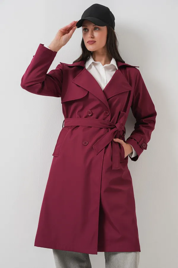5918 Double-breasted Trench Coat - Claret Red