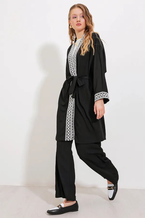 6643 Örme Kimono Takım - Siyah 6643 Örme Kimono Takım - Siyah
