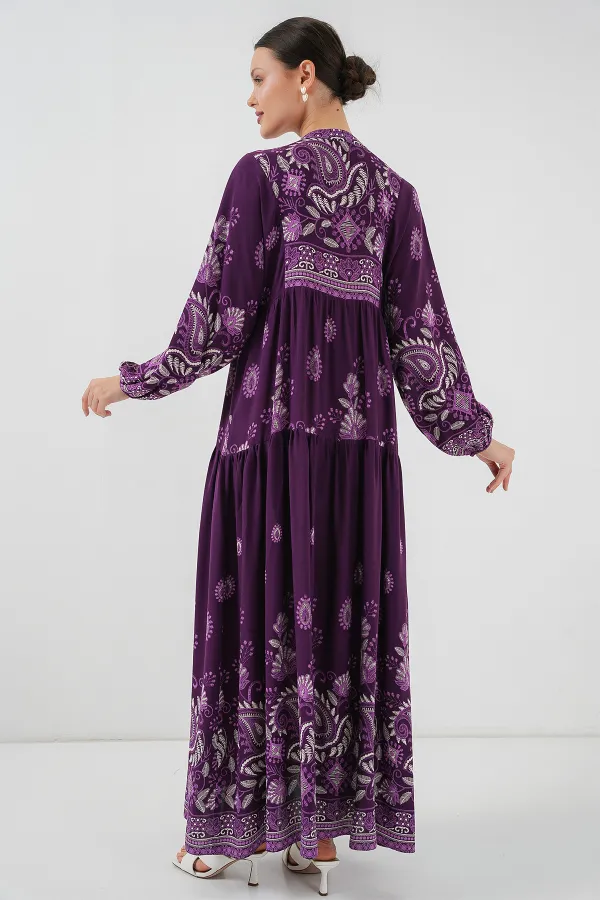 Robe hijab authentique à motifs 2423 - Violet clair