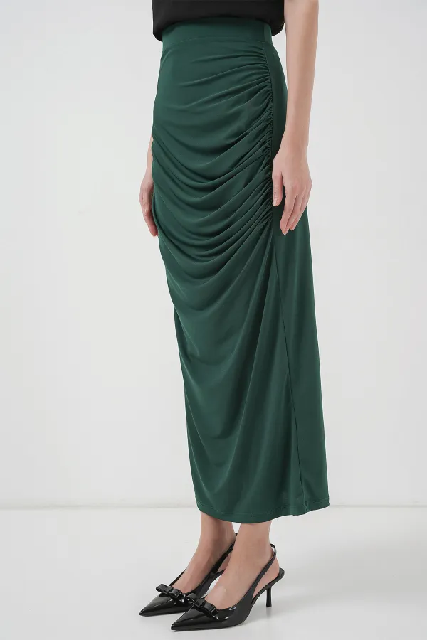 Jupe midi froncée 8035 - Vert émeraude