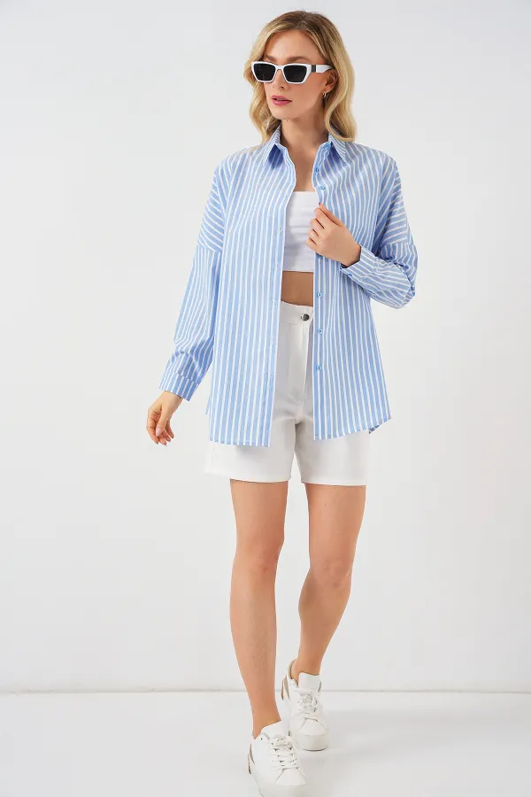 Chemise rayée oversize pour femme 20332 - Bleu foncé