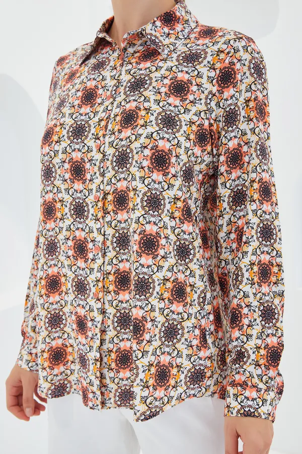 3721 Grafik Desenli Gömlek - Turuncu
