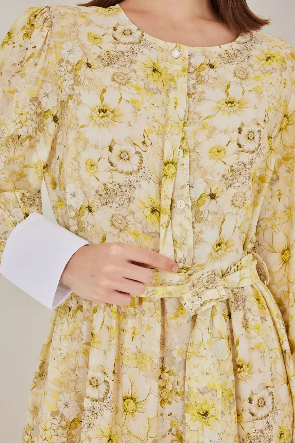 Robe longue ceinturée pour femme 2584 - Jaune