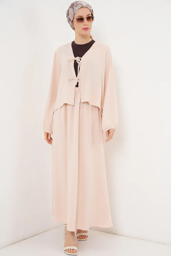 Kadın Ayrobin Kimono Etek İkili Takım 8047 - Krem