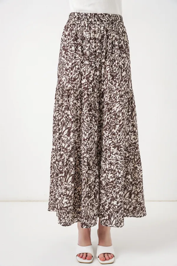 1898 Desenli Uzun Etek - Sütlü Kahve