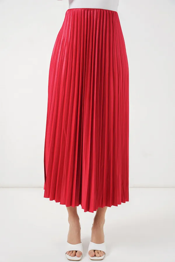 Jupe plissée aspect cuir 8009 - Rouge