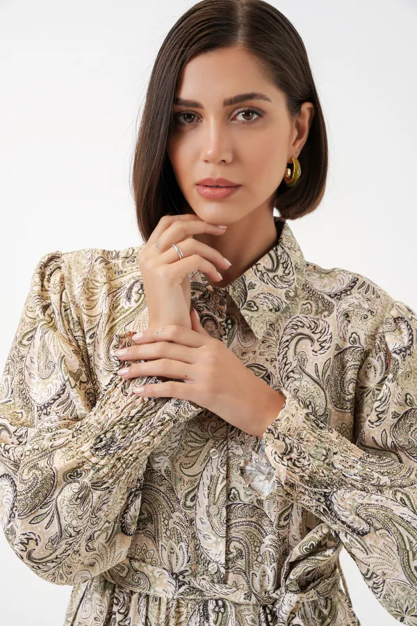 Robe hijab ceinturée pour femme 2589 - Beige