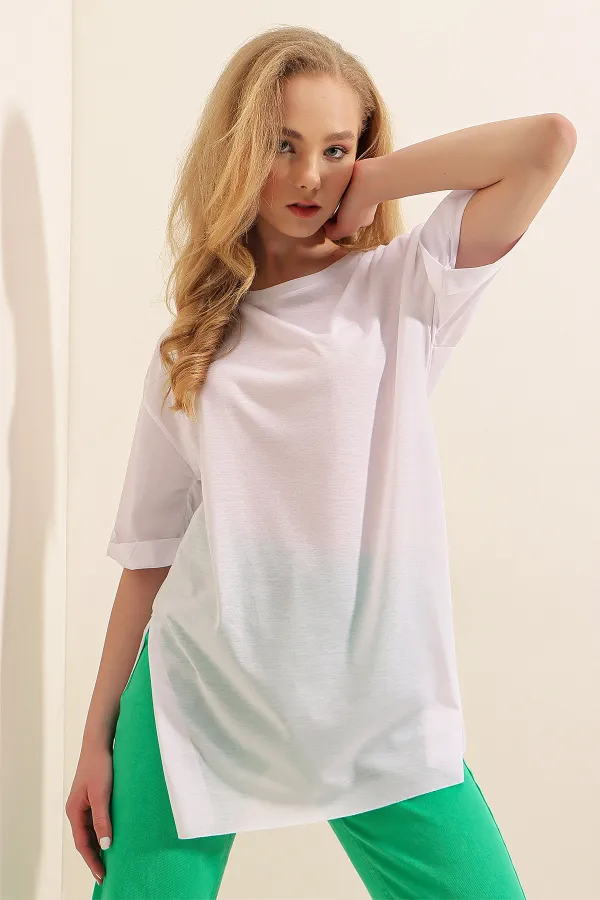 T-shirt oversize fendu 4123 - Blanc