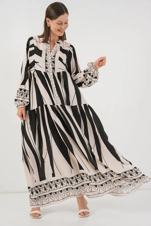 Robe longue hijab à motifs pour femme 2585 - Noir