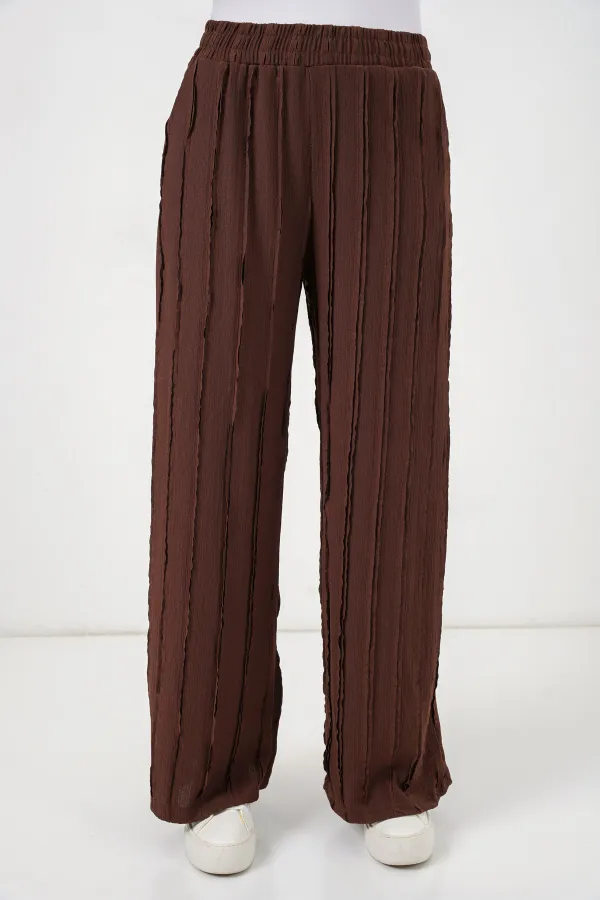 Kadın Dokulu Esnek Örme Pantolon 30077 - Kahverengi