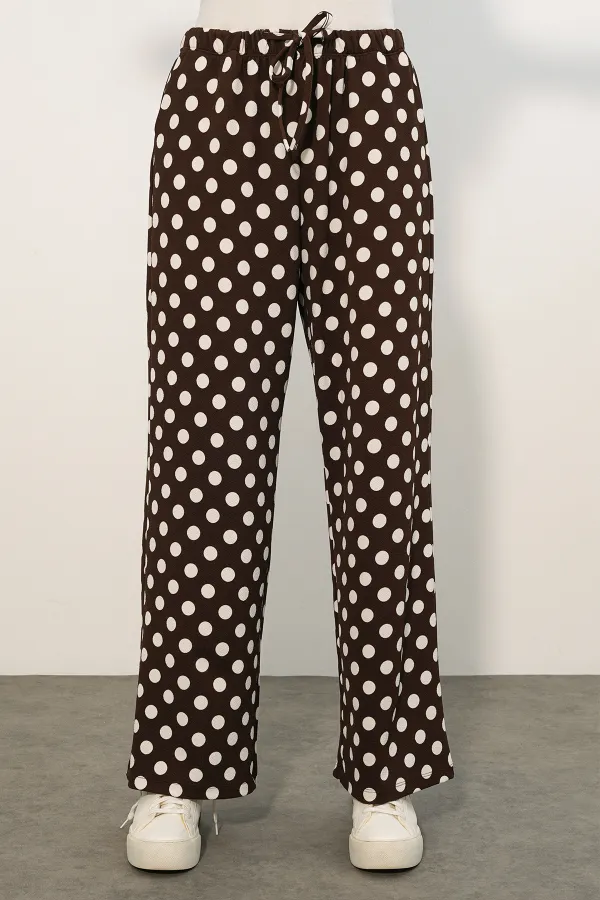 Women's Wide Leg Polka Dot Trousers 30116 - Brown
