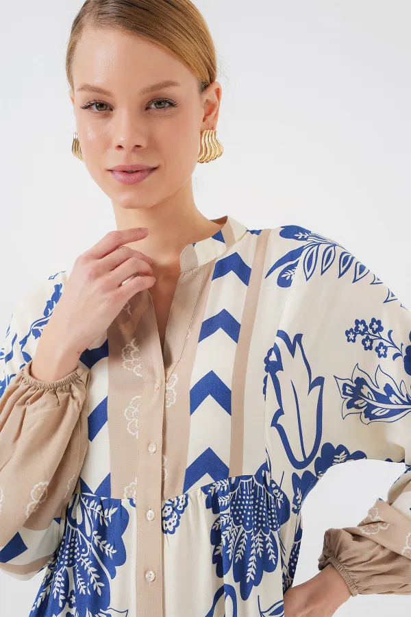 Robe hijab à motifs authentiques 2423 - Bleu marine 8