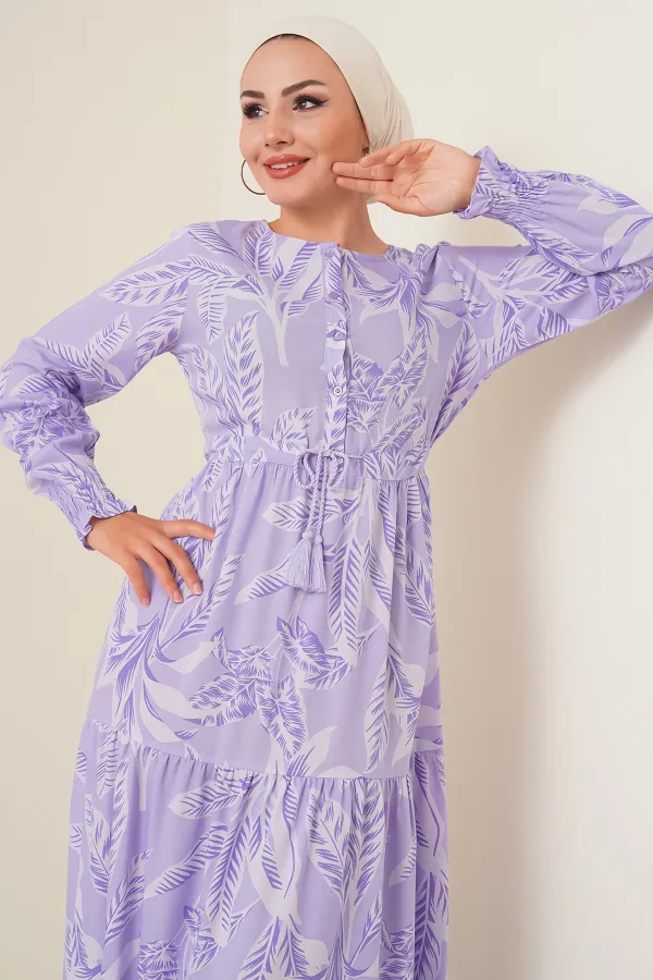 Robe hijab à motifs 2145 - Lilas Robe hijab à motifs 2145 - Lilas