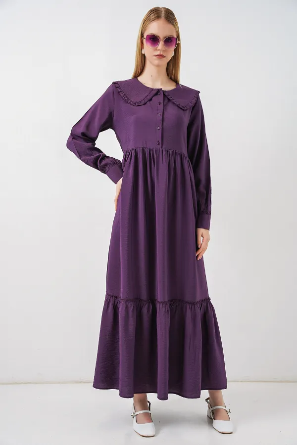 Kadın Bebe Yaka Uzun Tesettür Elbise 2592 - Mor