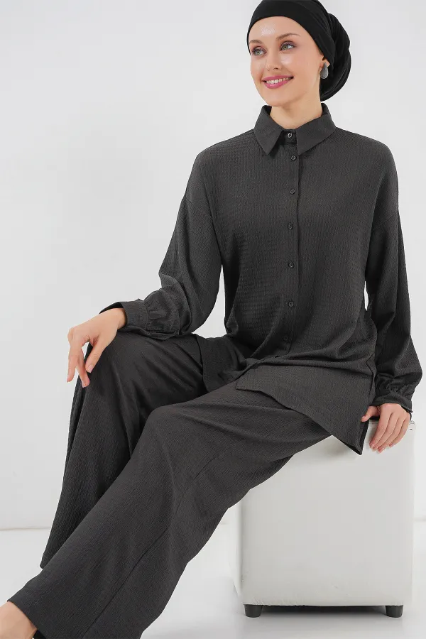 Kadın Örme Tesettür Alt Üst Takım 6711 - Antrasit