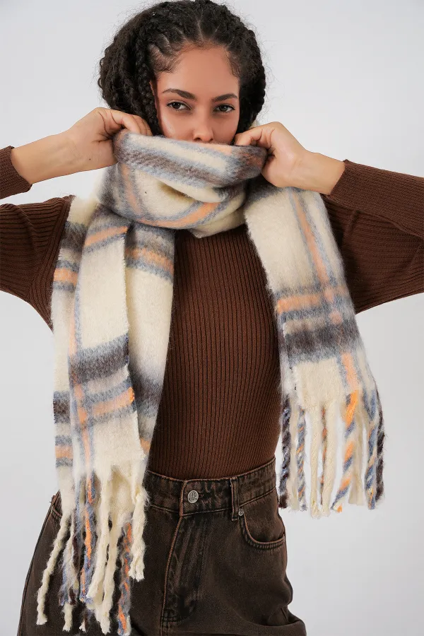 Écharpe-châle épaisse et douce pour femme 15951 - Beige clair