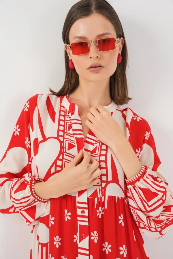 Robe longue hijab à motifs pour femme 2585 - Rouge N.