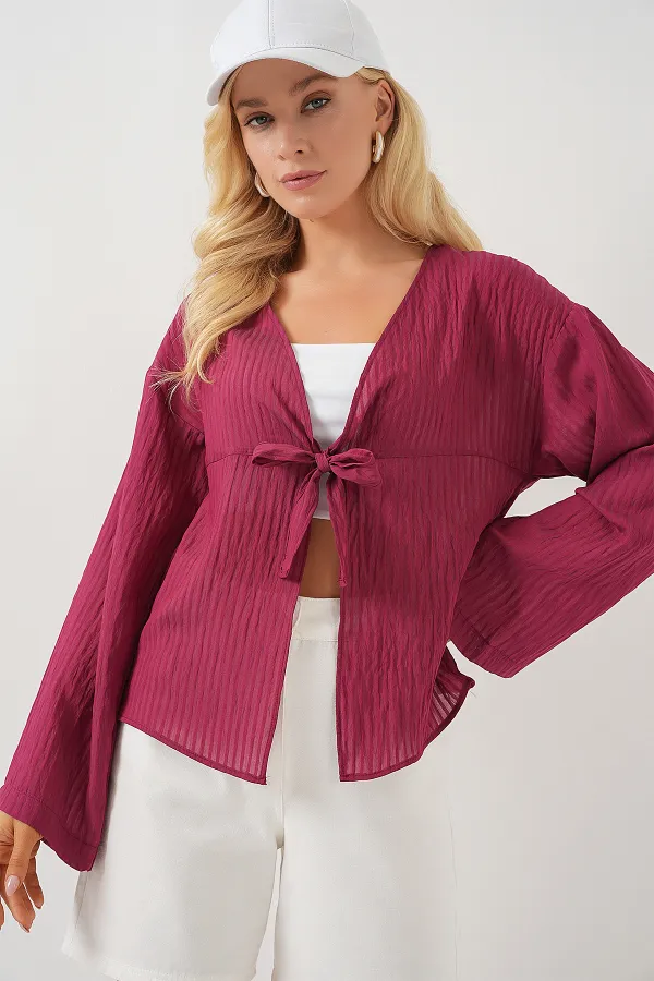 Women's Front Lace-Up Blouse 952 - Burgundy