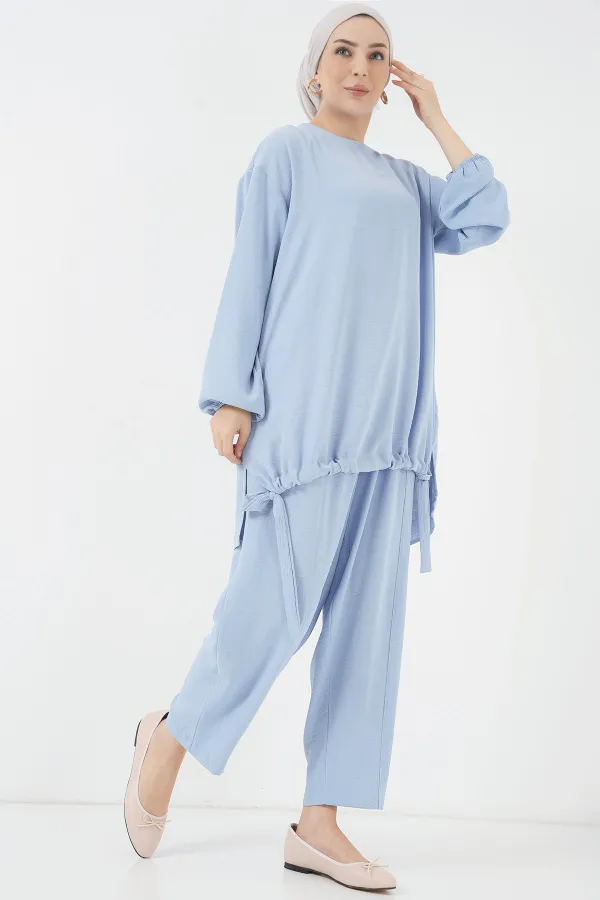 Ensemble deux pièces tunique et pantalon 6682 - Bleu