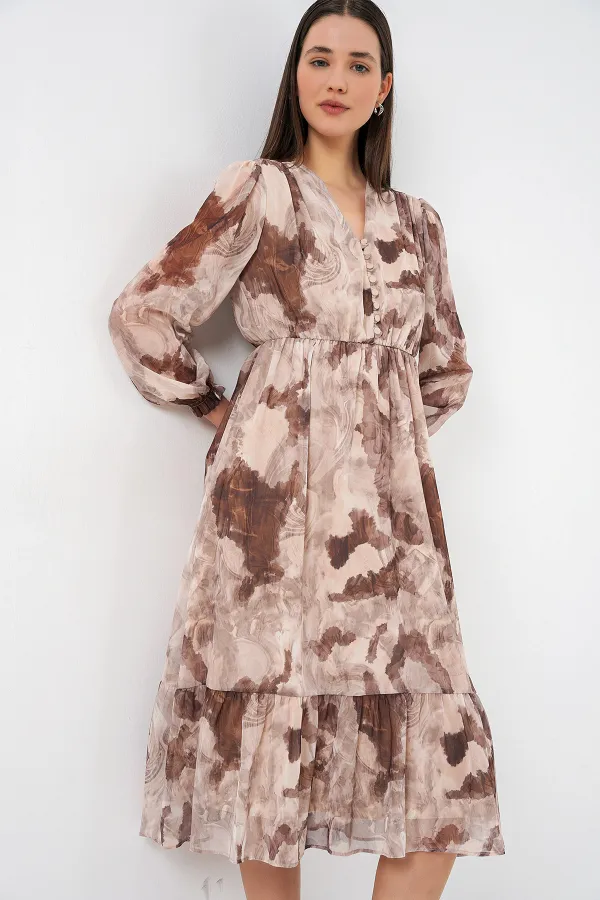 Robe en mousseline à motifs 2137 - Beige foncé