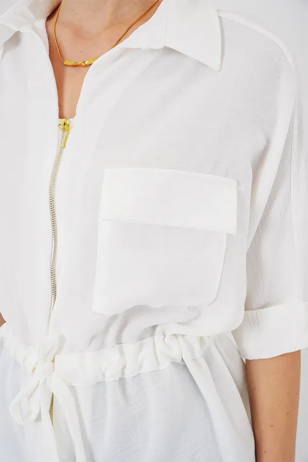 Chemise femme zippée 0721 - Blanche