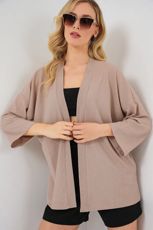 Kimono tricoté 5862 - Beige