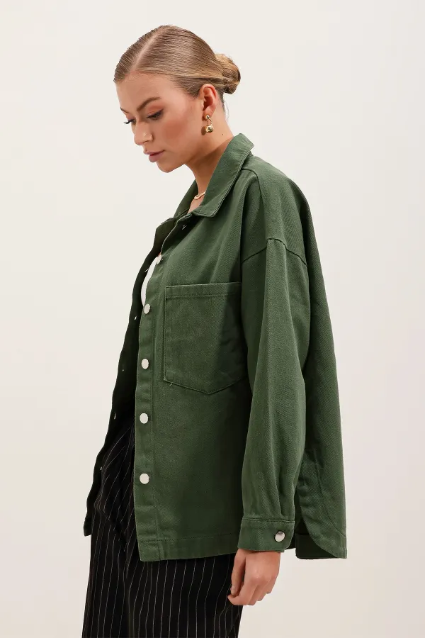 20192 Oversize Gabardine Shirt Jacket - Khaki